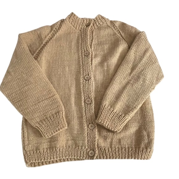 Sweaters - Hand Knitted Cardigan Sweater Beige‎ Button Up Long Sleeve Cozy Knit Top